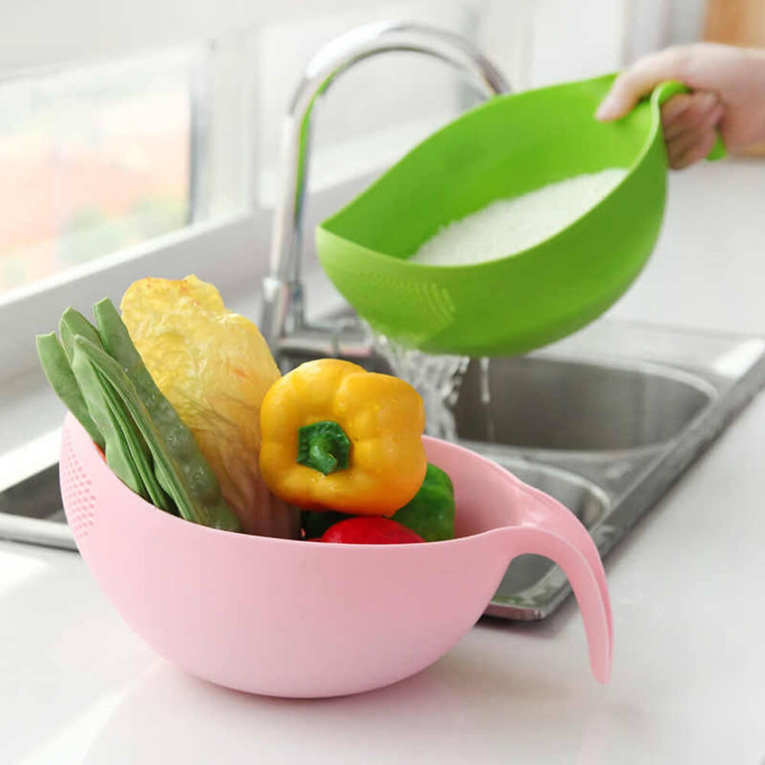 2014 Plastic Rice Bowl/Food Strainer Thick Drain Basket with Handle for Rice, Vegetable & Fruit. (1Pc) DeoDap 2014 Plastic Rice Bowl/Food Strainer Thick Drain Basket with Handle for Rice, Vegetable & Fruit. (1Pc) DeoDap